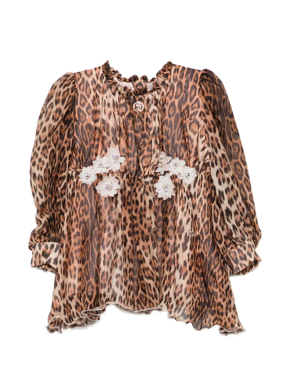 Roberto Cavalli Junior leopard-print floral-appliqué dress Bruin