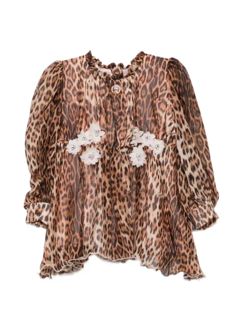 Roberto Cavalli Junior leopard-print floral-appliqué dress