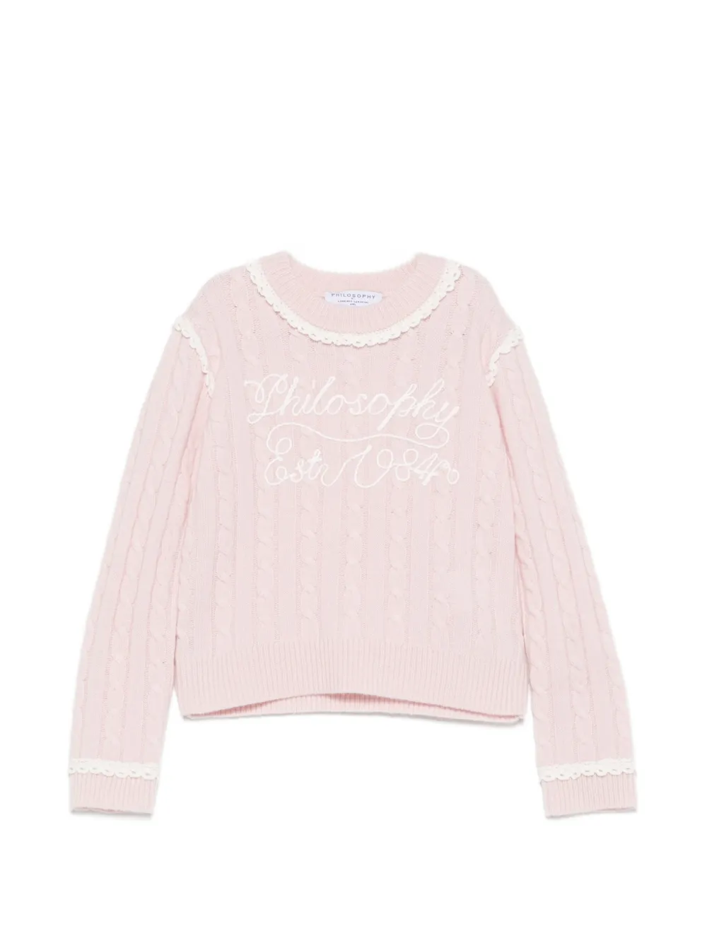 Philosophy Di Lorenzo Serafini Kids' Cable-knit Embroidered Sweater In Pink