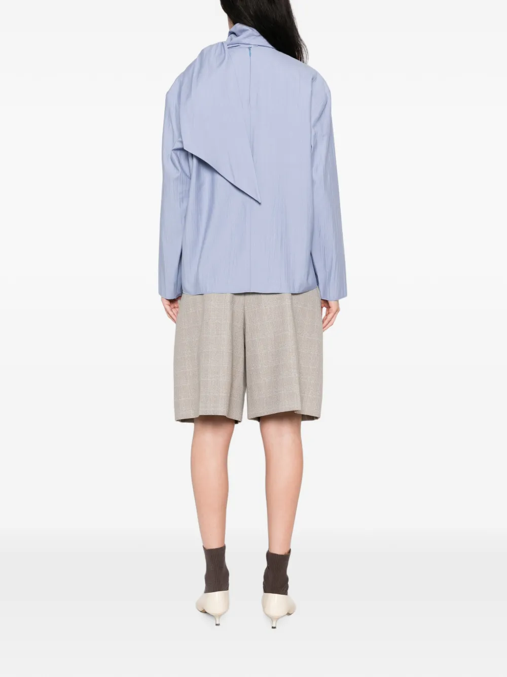 the M.. Lancaster blouse met strikkraag en gekreukte afwerking Blauw
