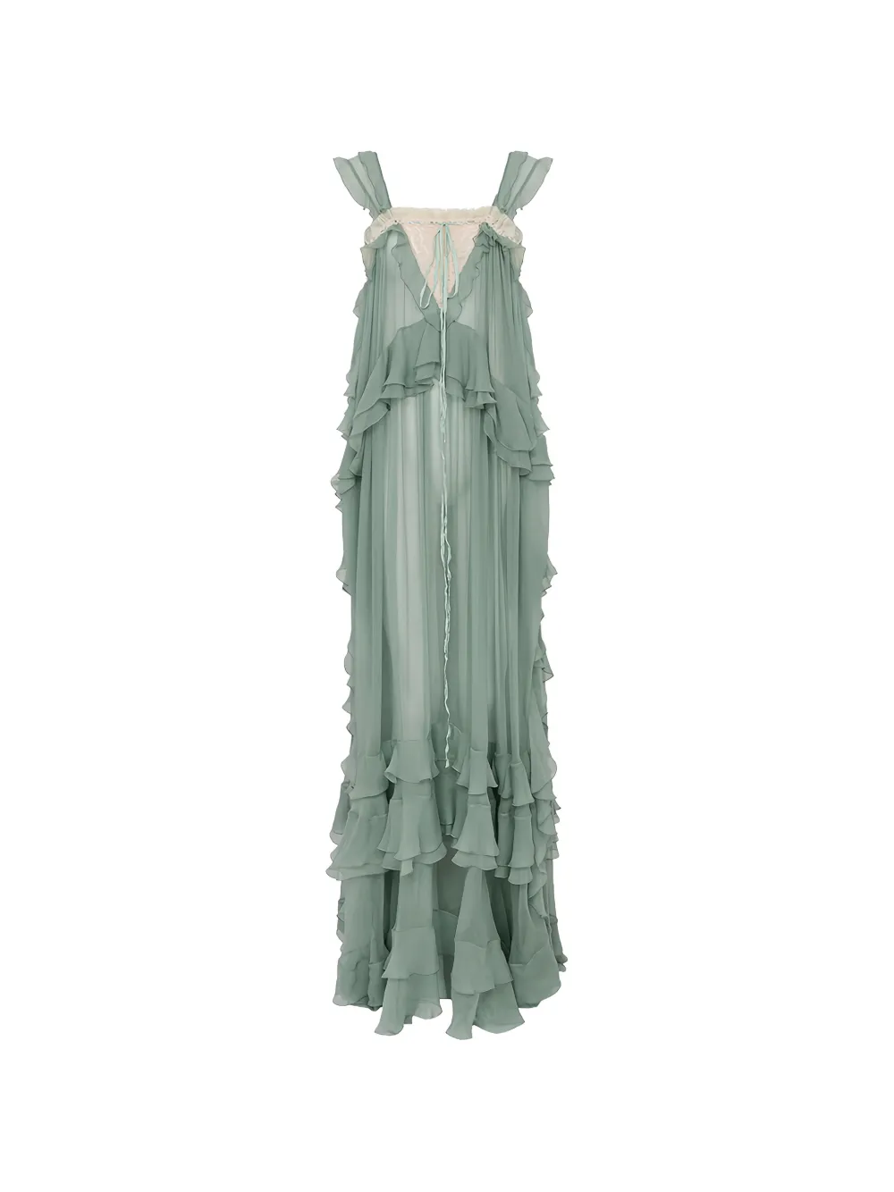 Chloé ruffled lace-insert maxi dress - Verde