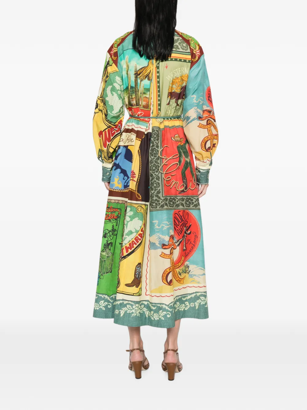 ALEMAIS Ace maxi-jurk met print en ceintuur Groen