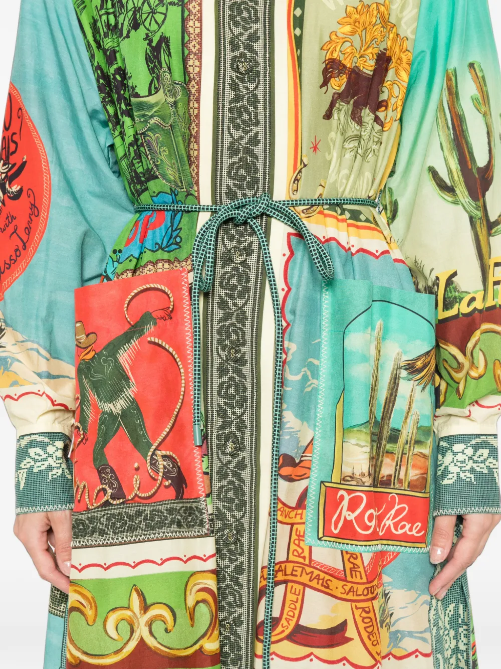 ALEMAIS Ace maxi-jurk met print en ceintuur Groen