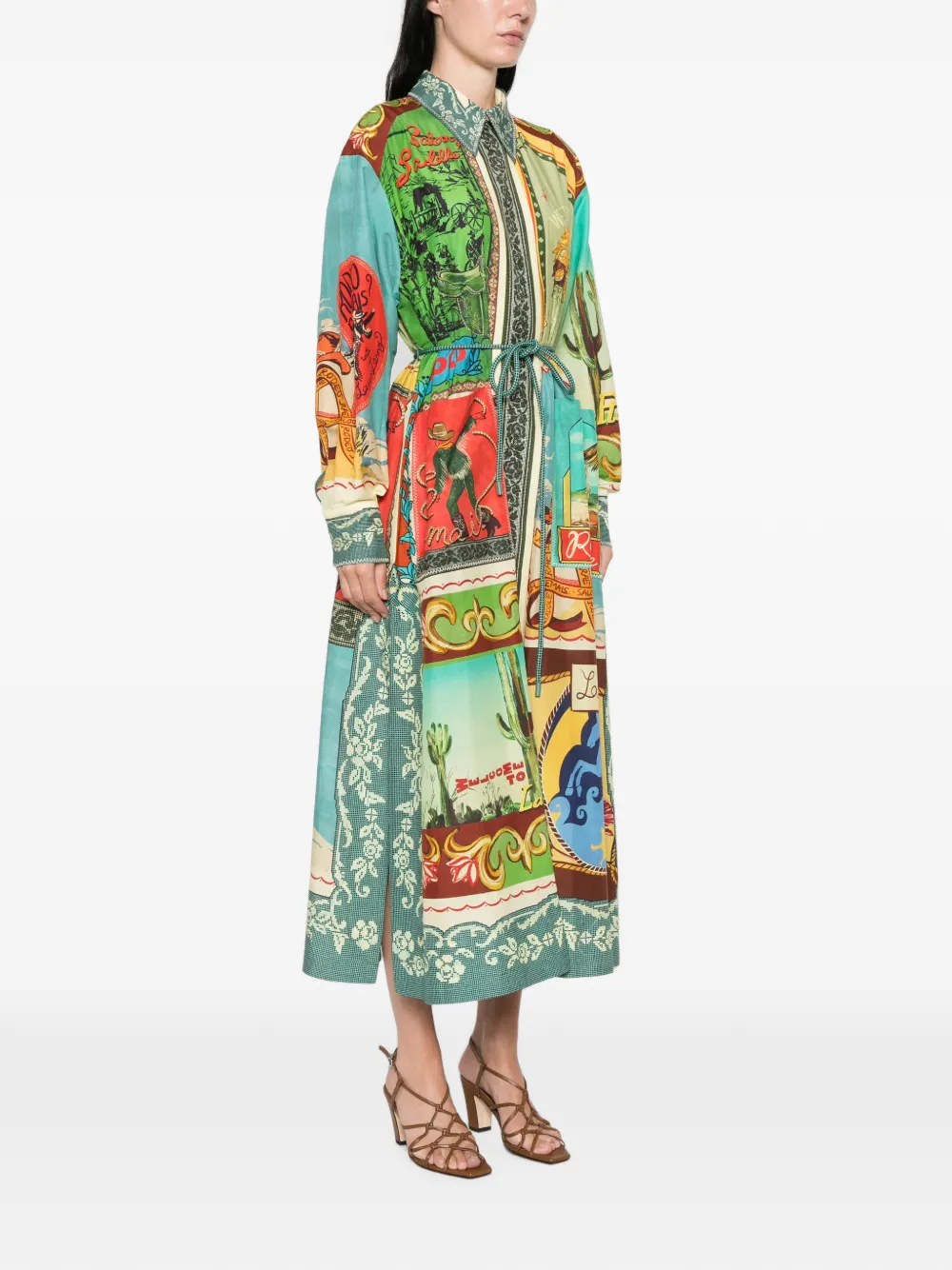 ALEMAIS Ace maxi-jurk met print en ceintuur Groen