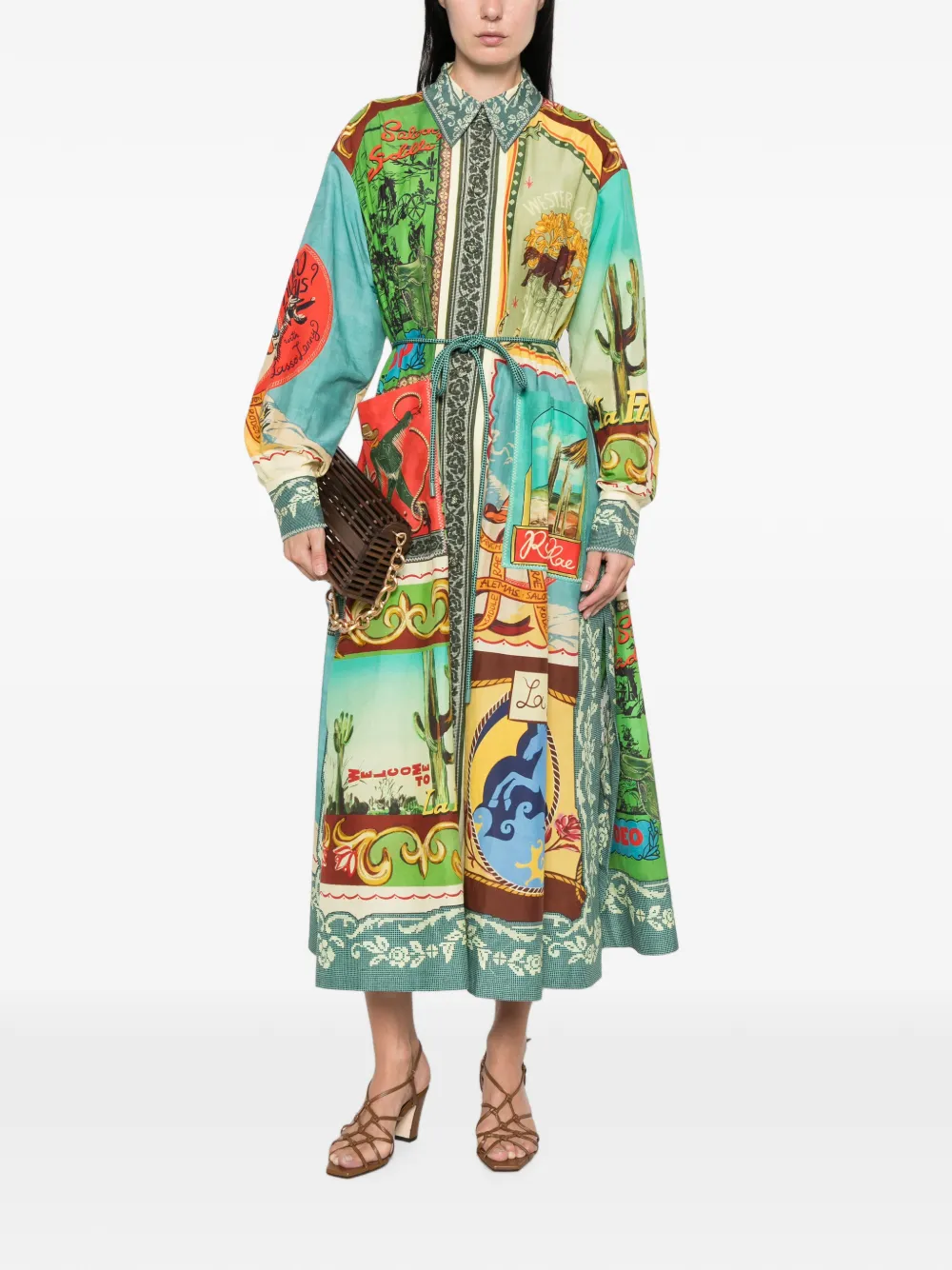 ALEMAIS Ace maxi-jurk met print en ceintuur Groen