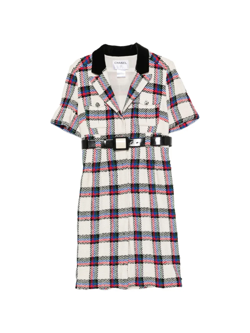 CHANEL Pre-Owned 2007s belted check midi dress - Toni neutri