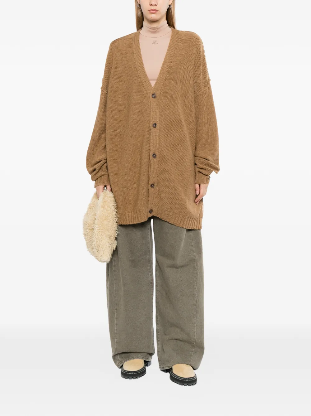 MM6 Maison Margiela Button-up vest met V-hals Bruin