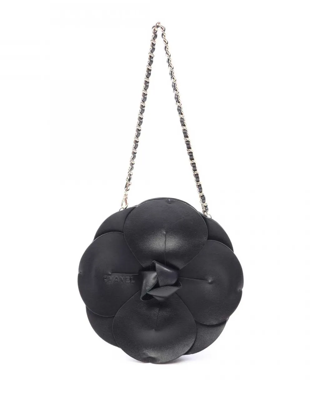 CHANEL Pre-Owned Borsa a mano Camellia Flower in pelle di agnello raso 2002-2003 - Nero