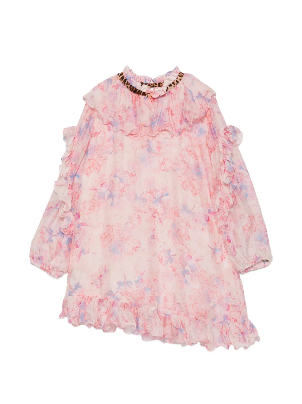 Roberto Cavalli Junior ruffled floral-print dress Roze