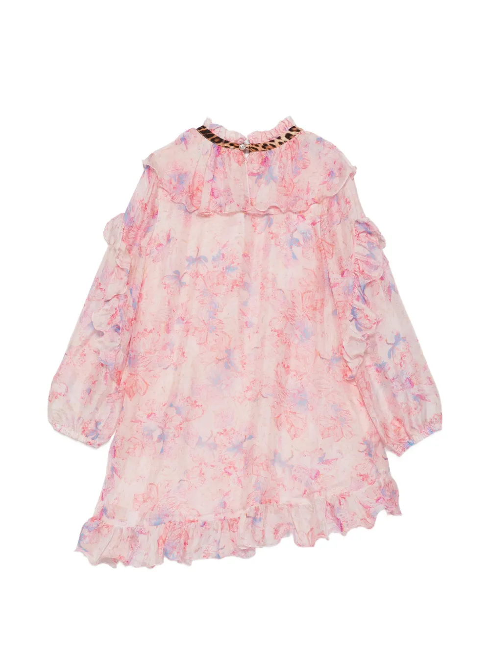 Roberto Cavalli Junior ruffled floral-print dress Roze