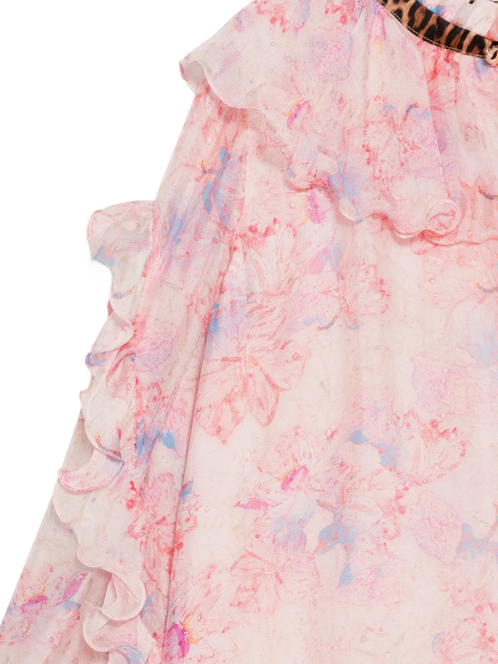 Roberto Cavalli Junior ruffled floral-print dress Roze