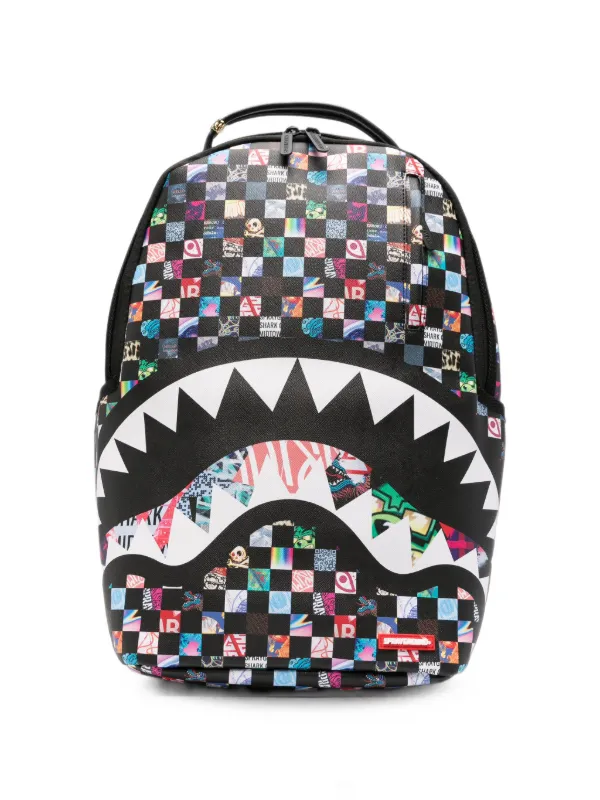 Sprayground Checkered shark-print Backpack | ブラック | FARFETCH JP
