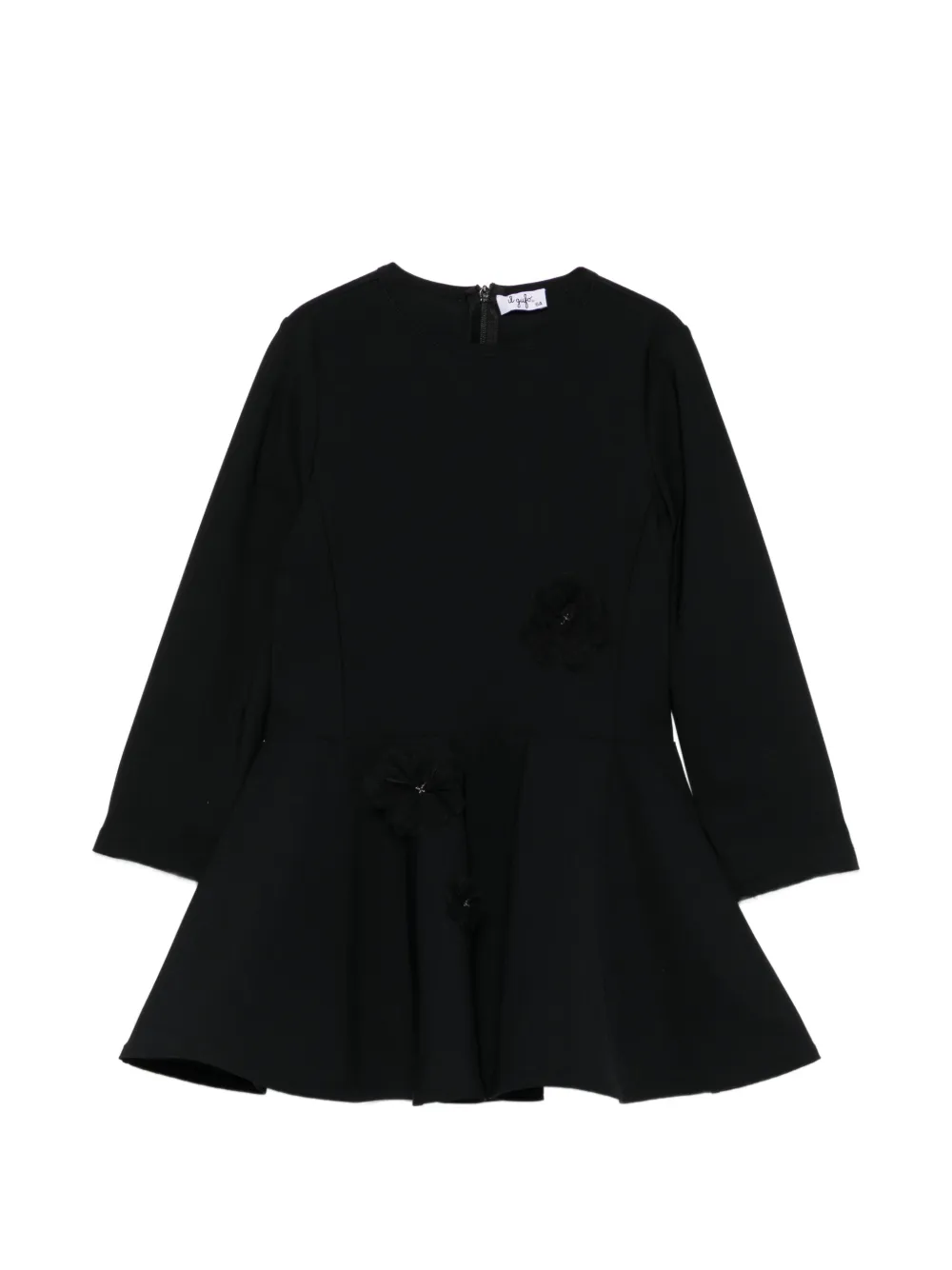 Il Gufo flower-appliqué flared dress - Nero