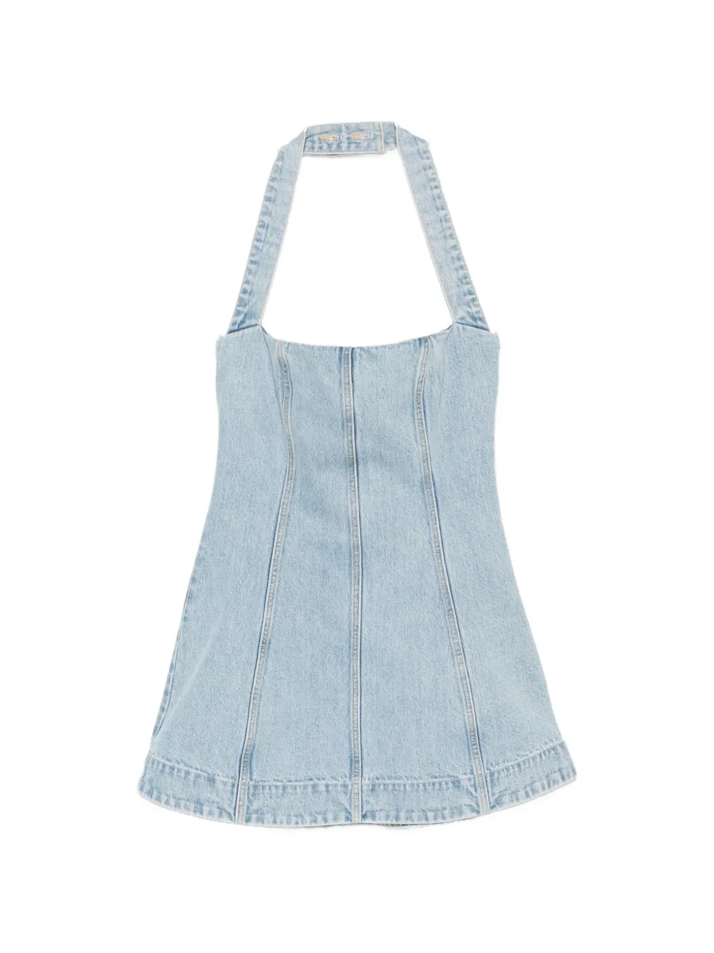 Retroféte Halterneck Denim Mini Dress In Blue