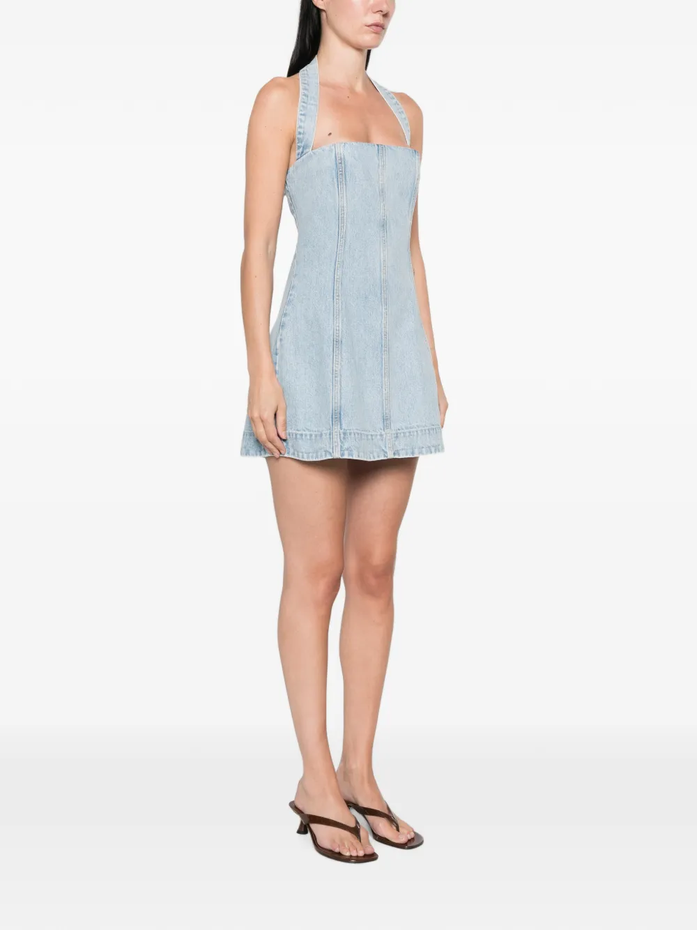 Retrofete Denim mini-jurk met halternek Blauw