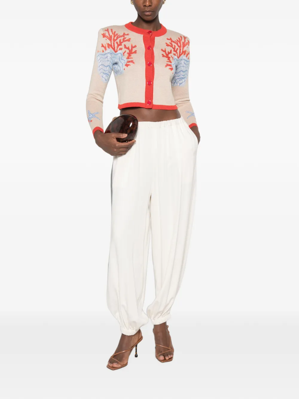 Retrofete Aralyn cropped vest met koraal-intarsia Beige