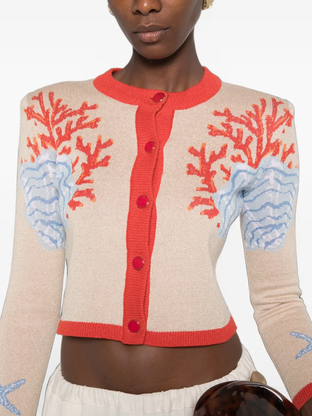 Retrofete Aralyn cropped vest met koraal-intarsia Beige