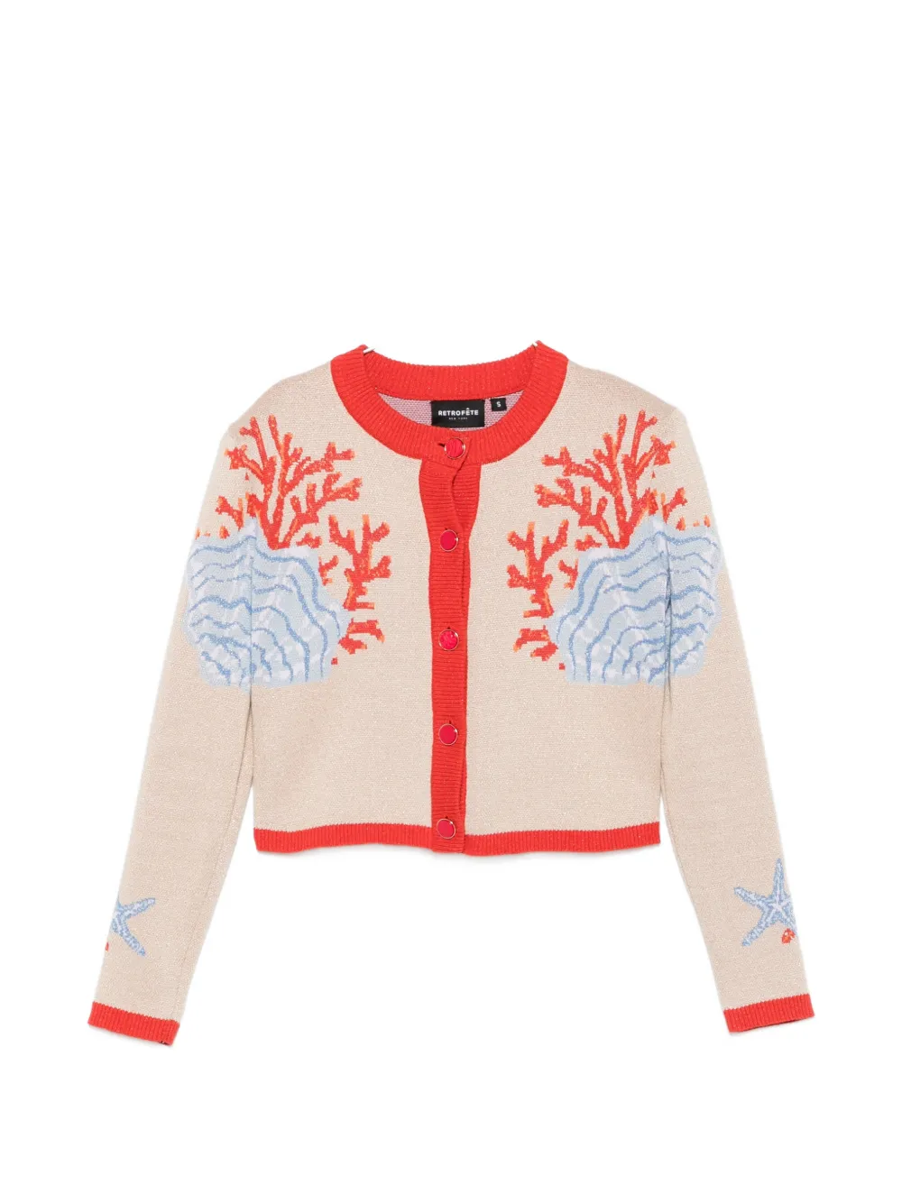 Retrofete Aralyn coral-intarsia cropped cardigan - Toni neutri