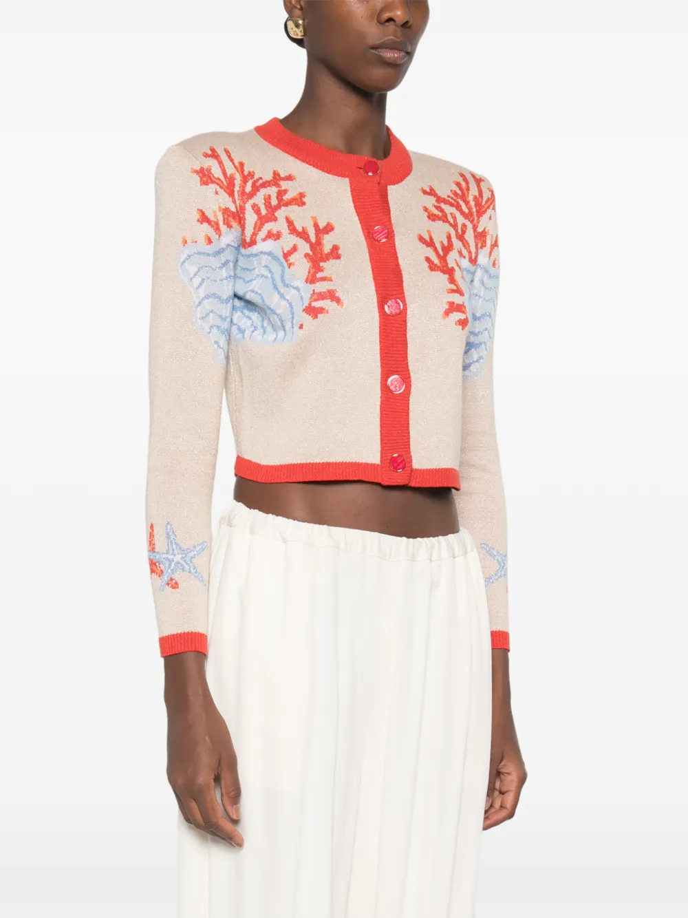Retrofete Aralyn cropped vest met koraal-intarsia Beige