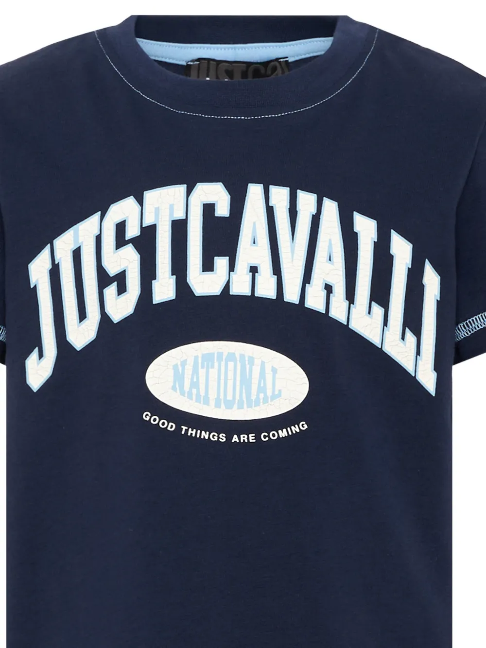 Just Cavalli Kids Katoenen T-shirt met logo-print en contrasterende stiksels Blauw