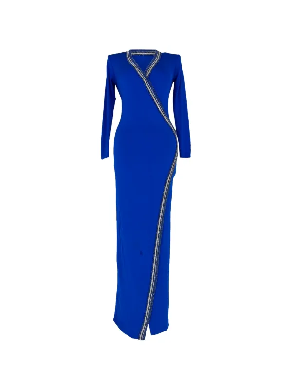 balmain dress blue Women's Preloved Crystal-Embellished wrap-Effect Maxi in Viscose labor-day-2026-final-few Choosing the Perfect Dress Size:Graceful Exposed back zip