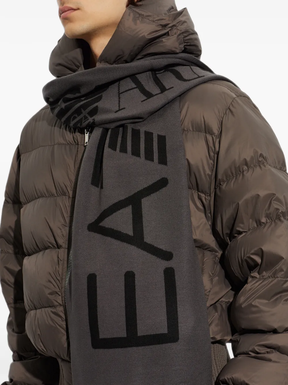Ea7 Emporio Armani Mountain U gebreide sjaal met logo-print Grijs