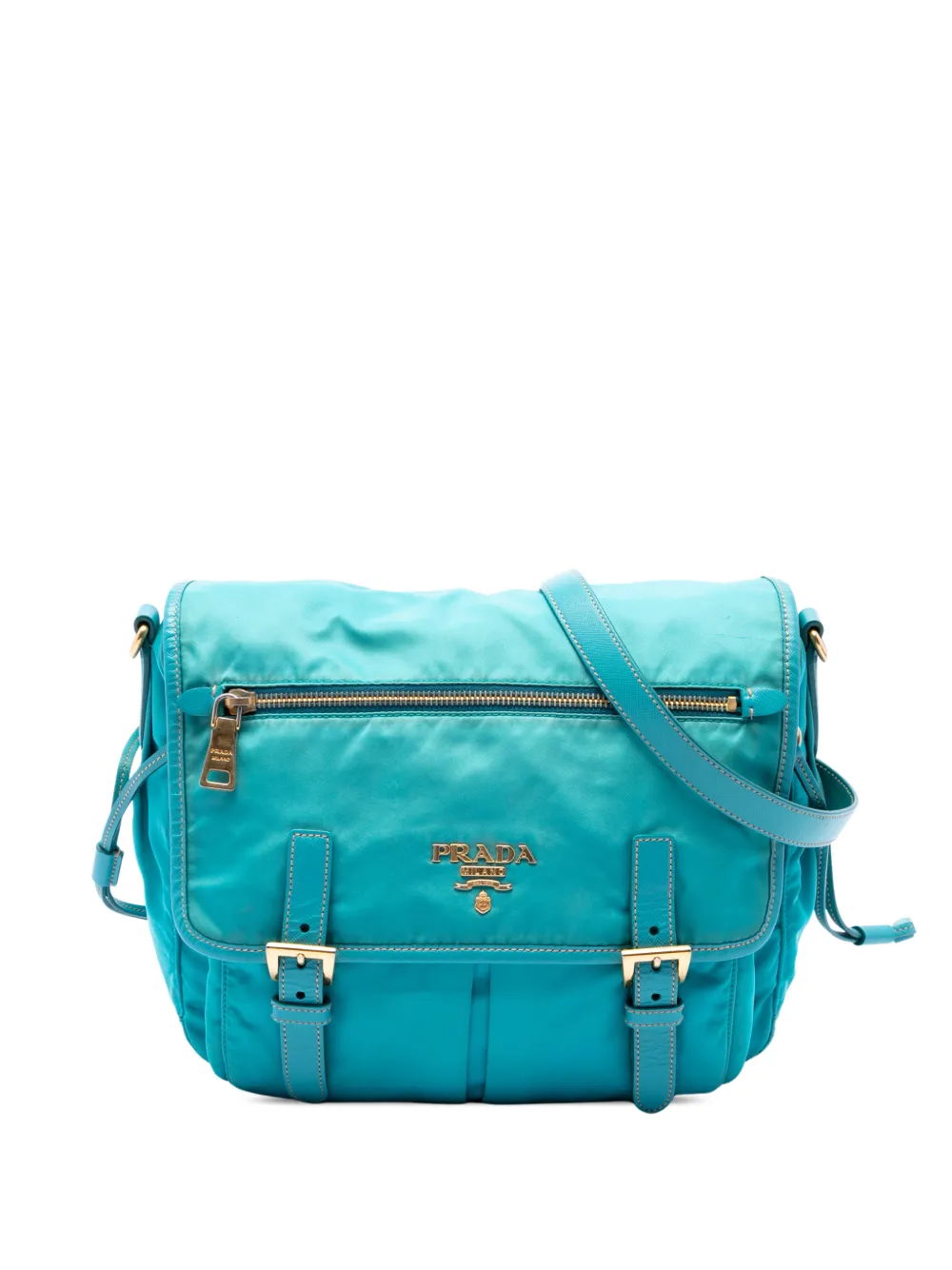 Prada Pre-Owned 2000-2013 Saffiano Trimmed Tessuto Zip Double Buckle Messenger Bag crossbody bag - Blu