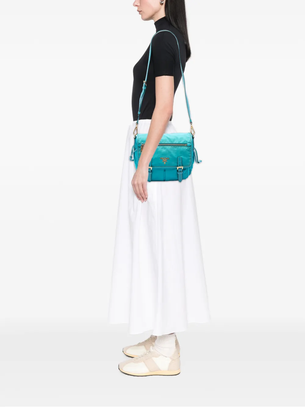 Prada Pre-Owned 2000-2013 Saffiano Tessuto crossbodytas met afwerking en dubbele gesp Blauw