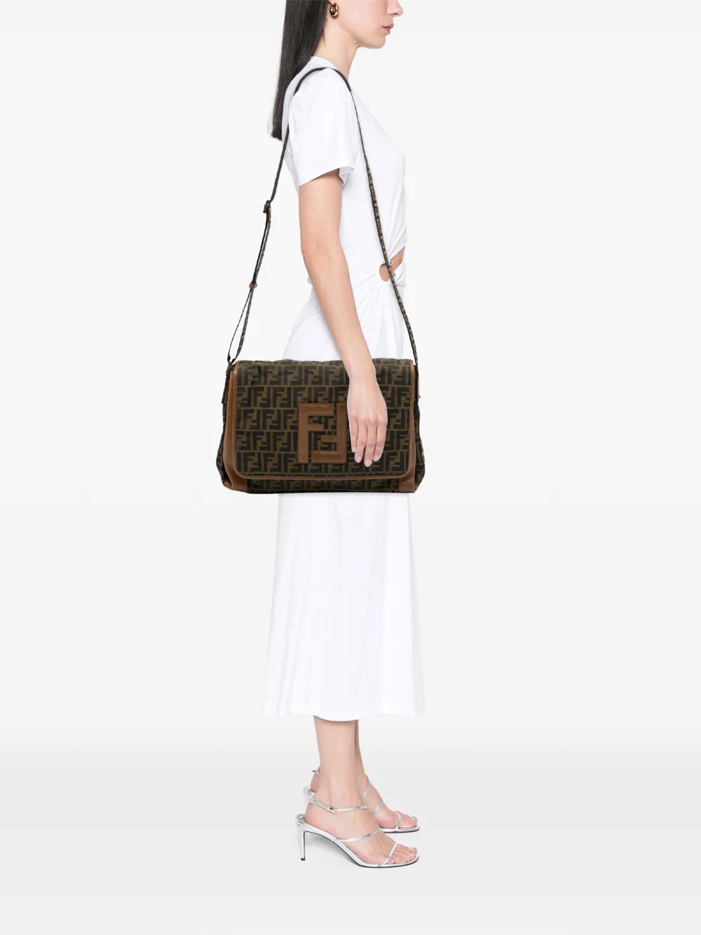 Fendi Pre-Owned 2000-2010 Zucca FF Flat canvas crossbodytas Bruin