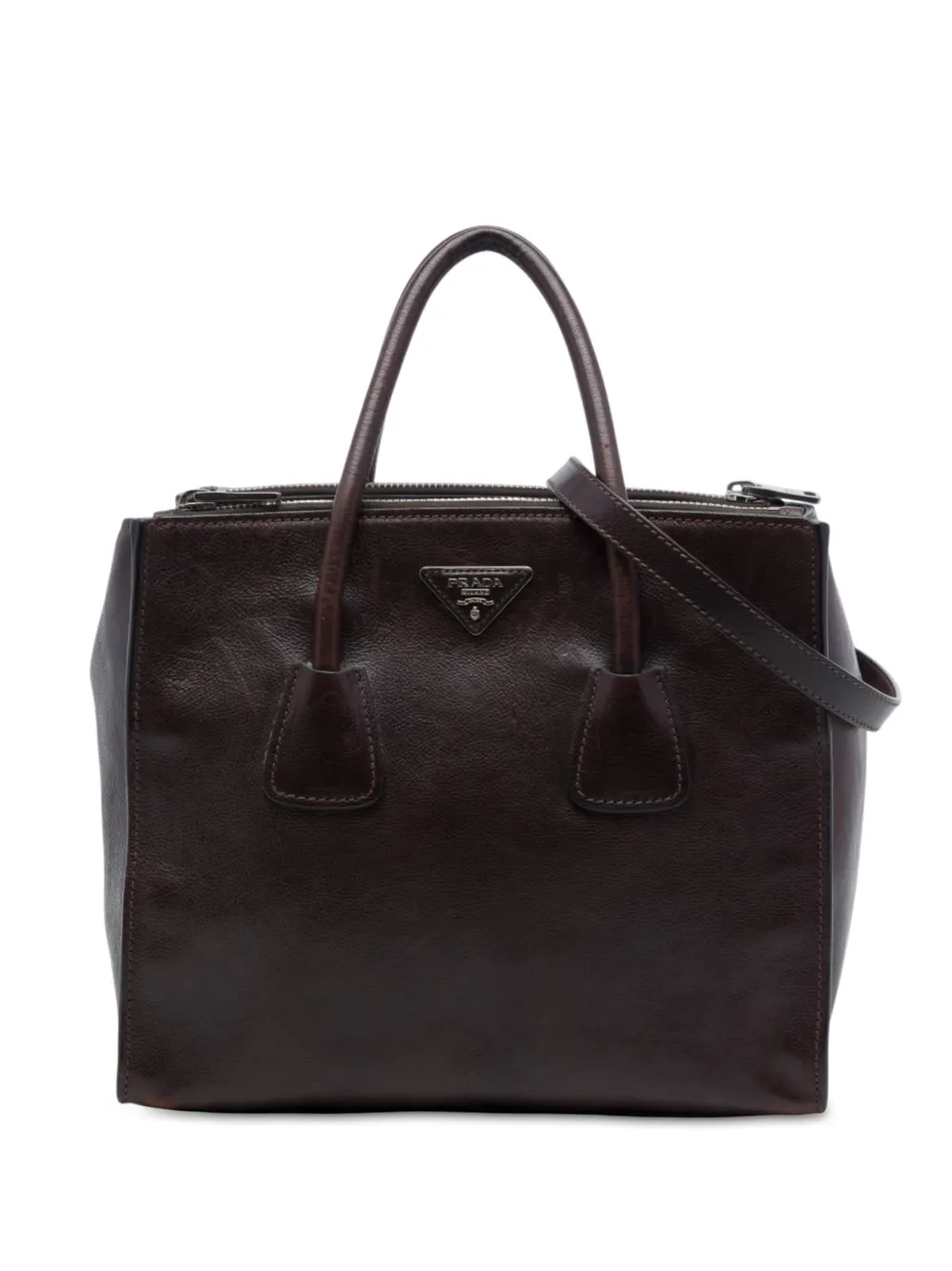 Prada Pre-Owned 2013-2026 Glace Calf Twin Pocket Double Handle satchel - Marrone