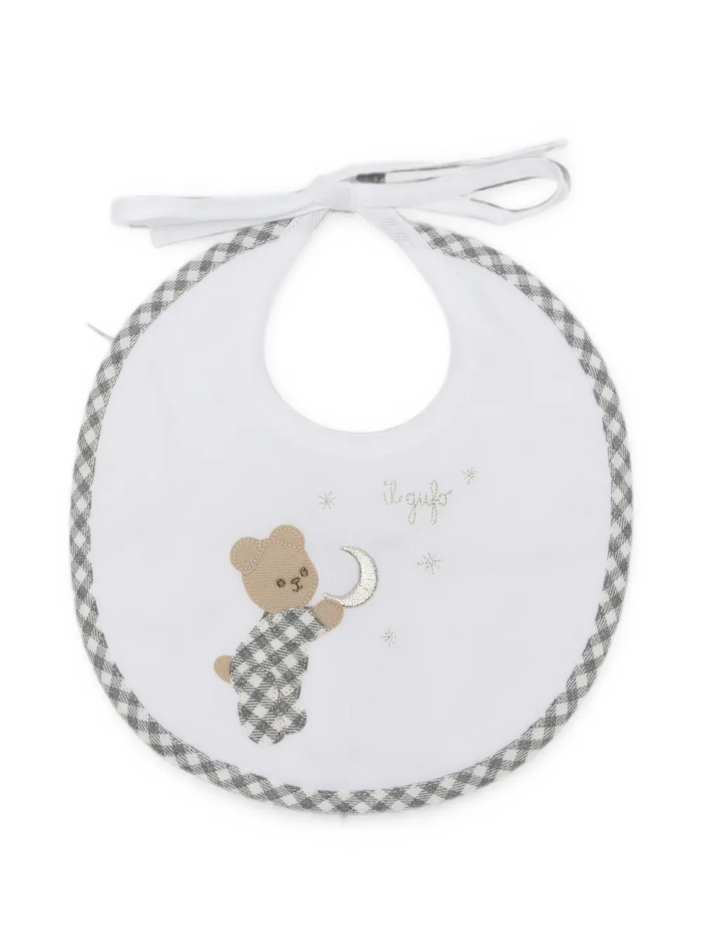 Il Gufo teddy bear gingham-trim bib - Bianco
