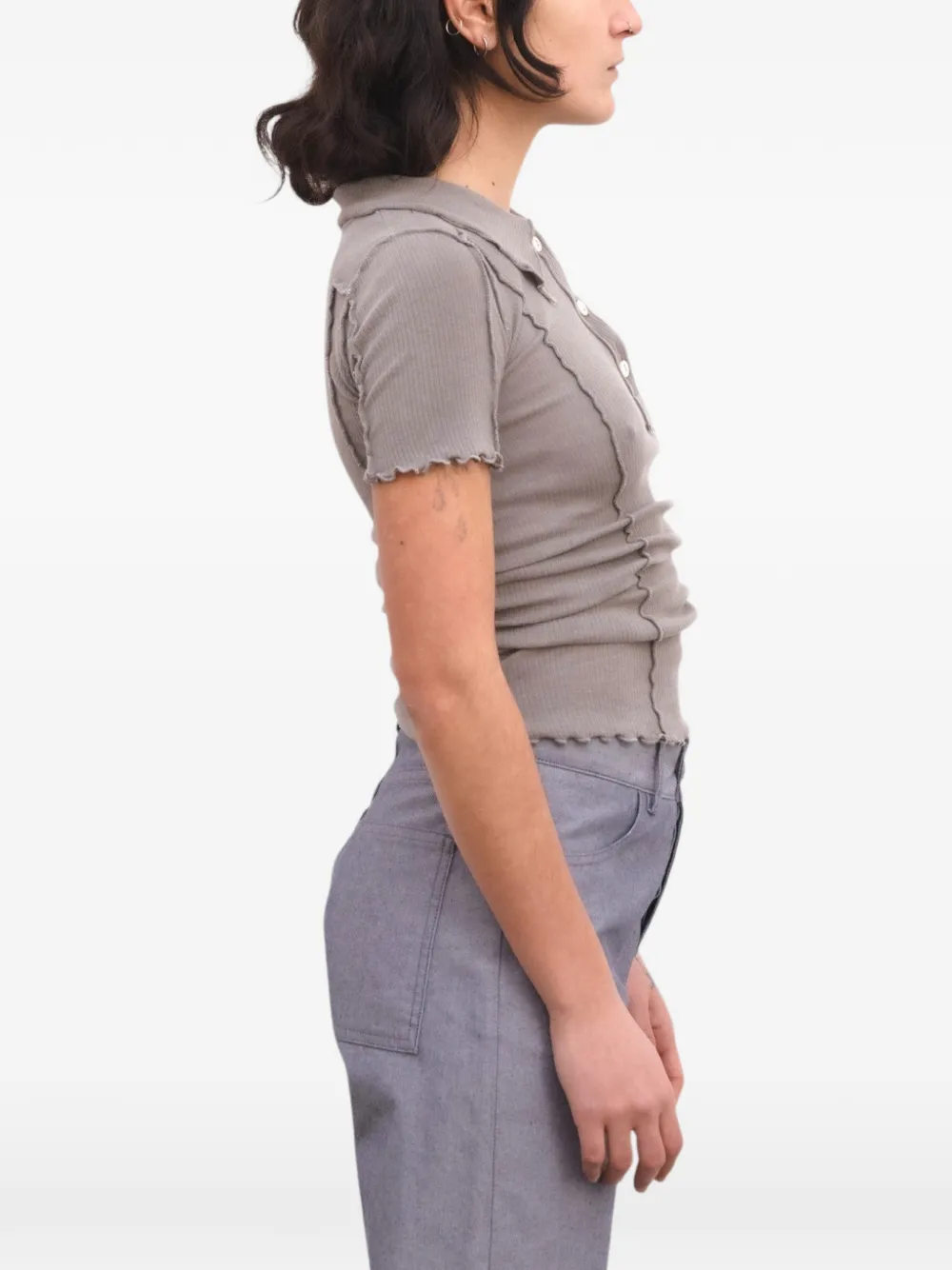 Baserange Omato geribbeld poloshirt Beige