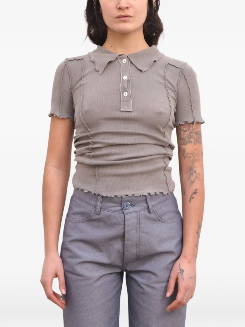 Baserange Omato geribbeld poloshirt Beige
