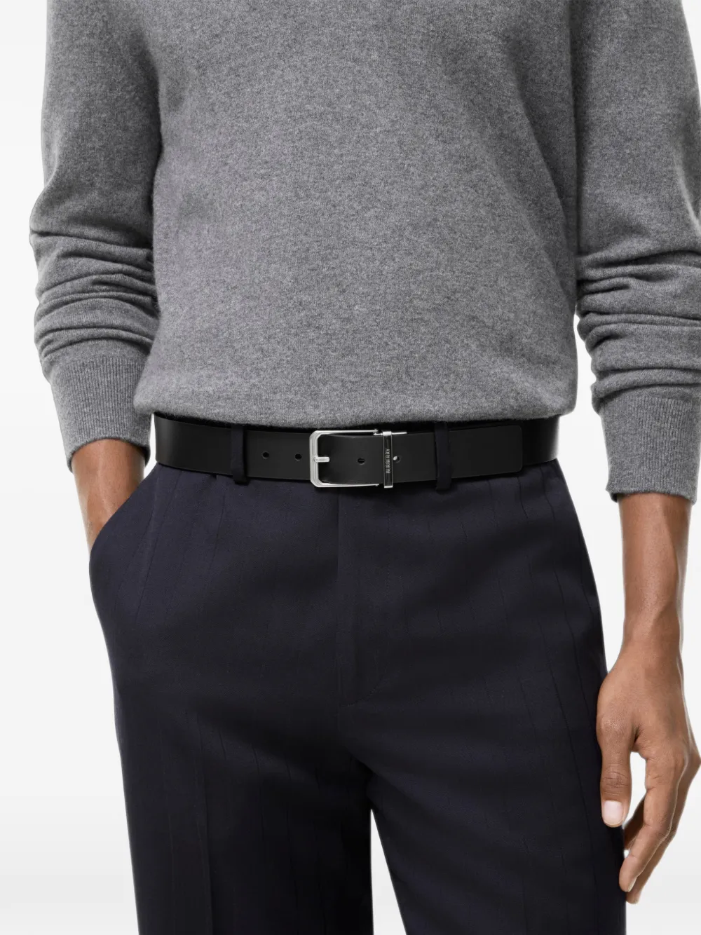 Burberry Omkeerbare leren riem met emaille logo Zwart