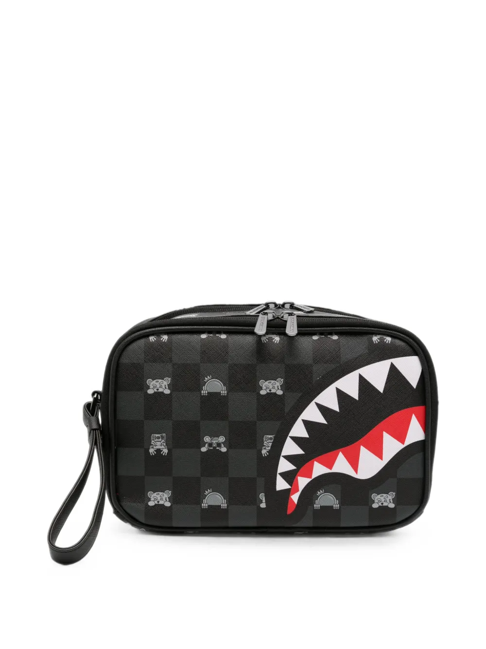 sprayground kid Shark Mouth checkered toiletry bag - Nero
