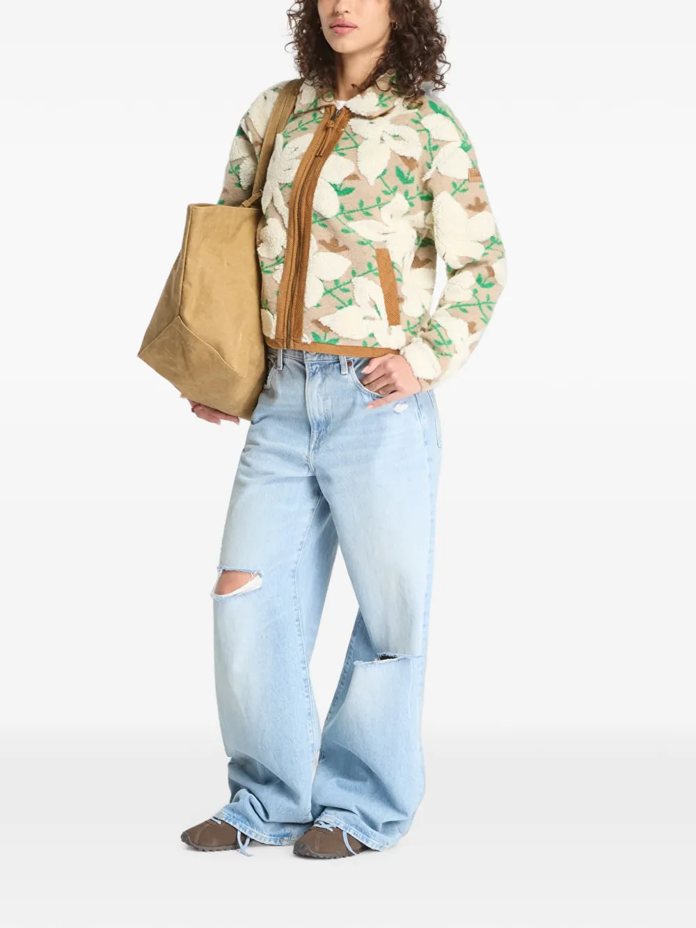 Napapijri T-Bloom fleece jack met bloemen-print Beige
