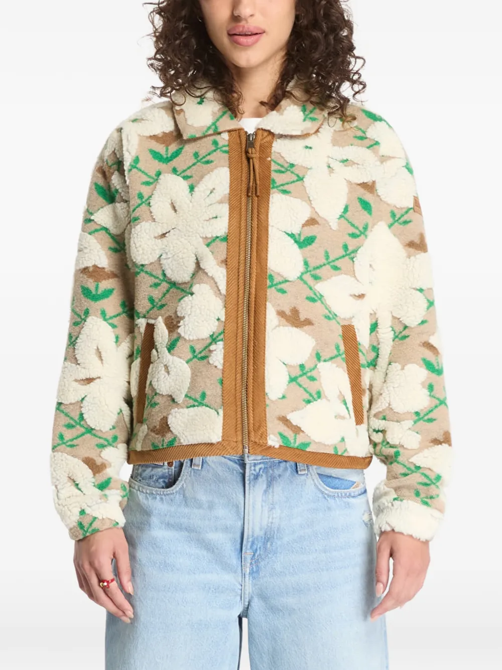 Napapijri T-Bloom fleece jack met bloemen-print Beige