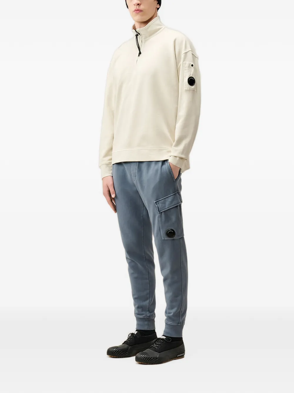 C.P. Company Geborstelde en gemêleerde fleece boxy Lens sweater met halve rits Beige