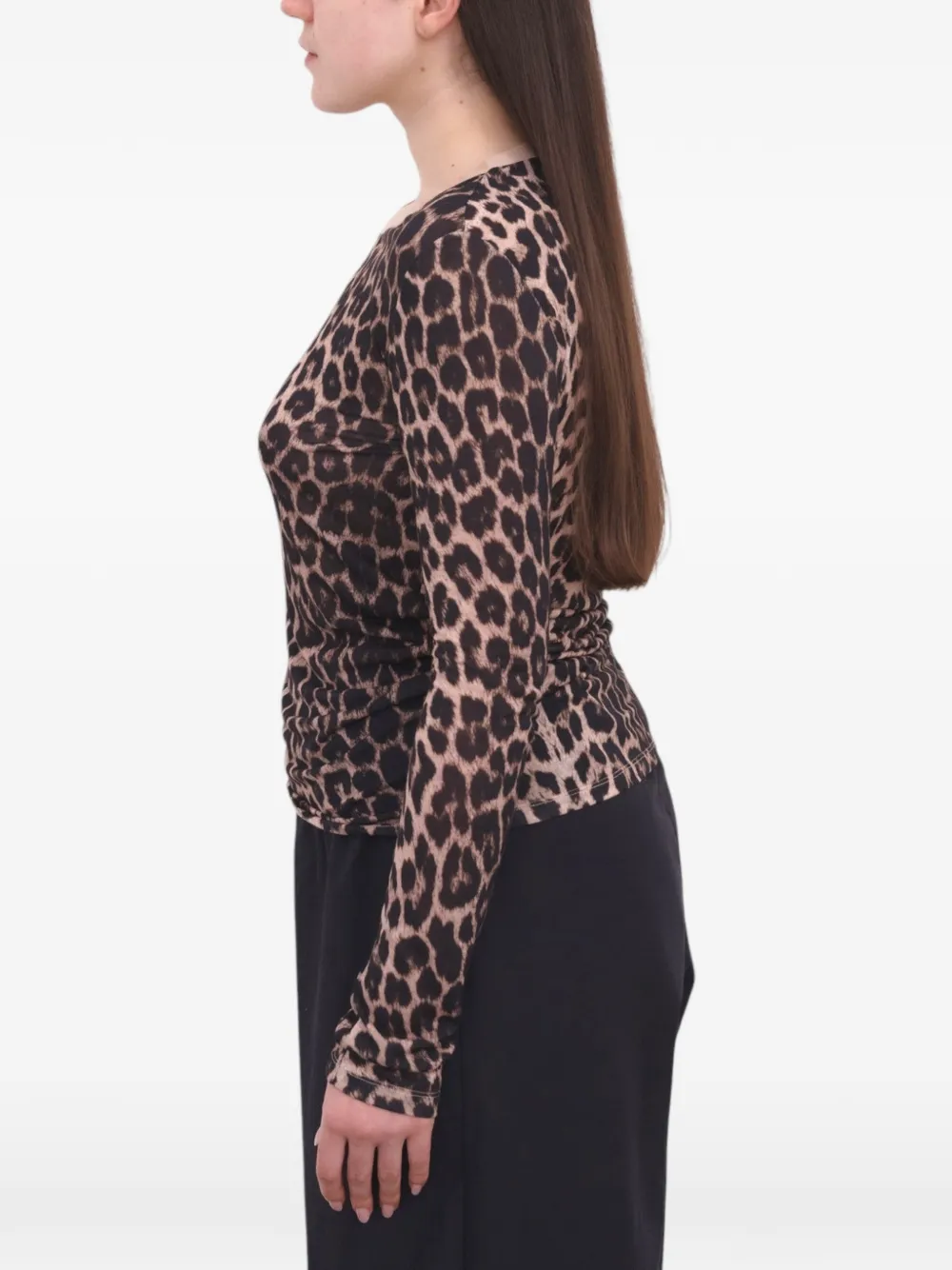 Baserange leopard-print long-sleeve T-shirt Beige