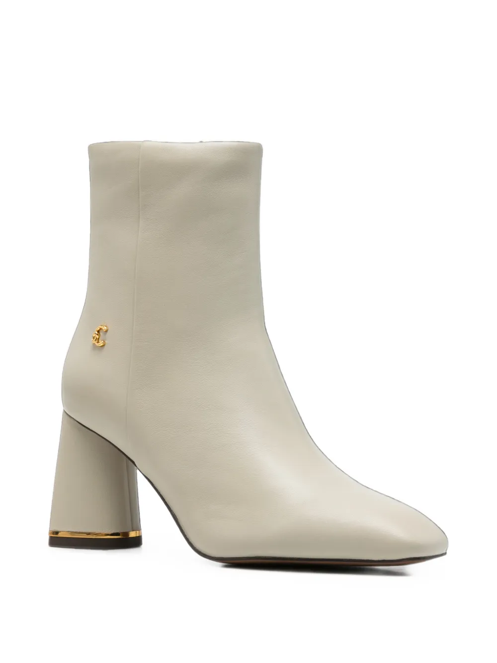 Coccinelle logo-plaque block-heel ankle boots Beige