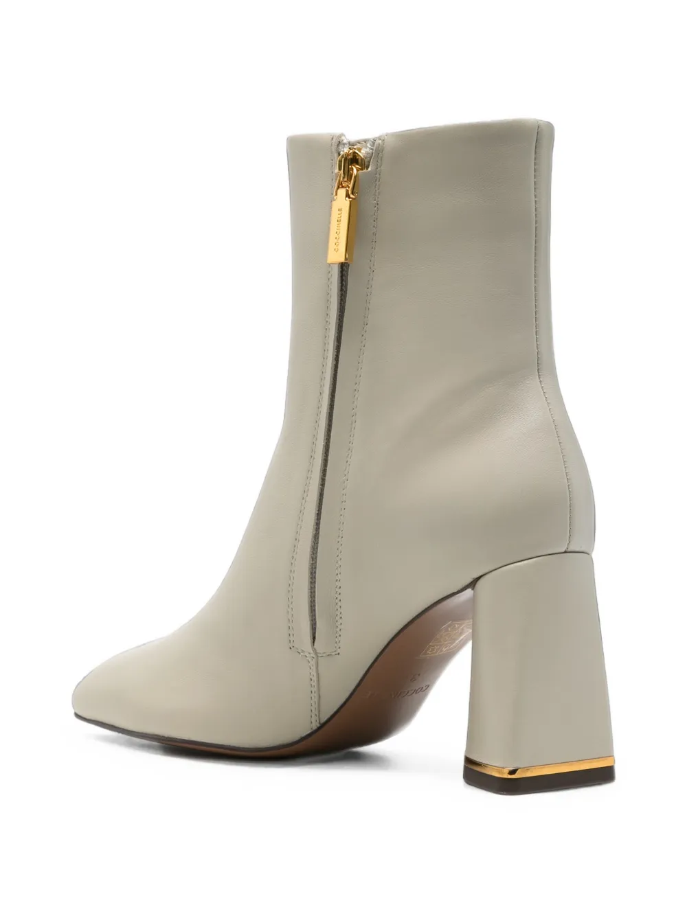 Coccinelle logo-plaque block-heel ankle boots Beige