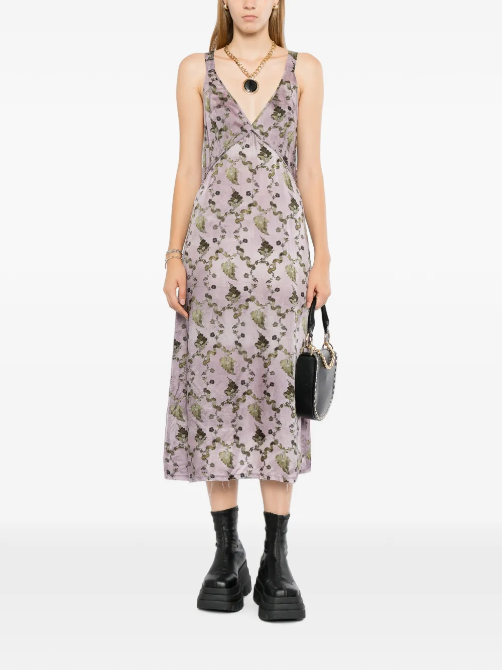R13 Grunge Floral Slip Dress in Purple, view 2