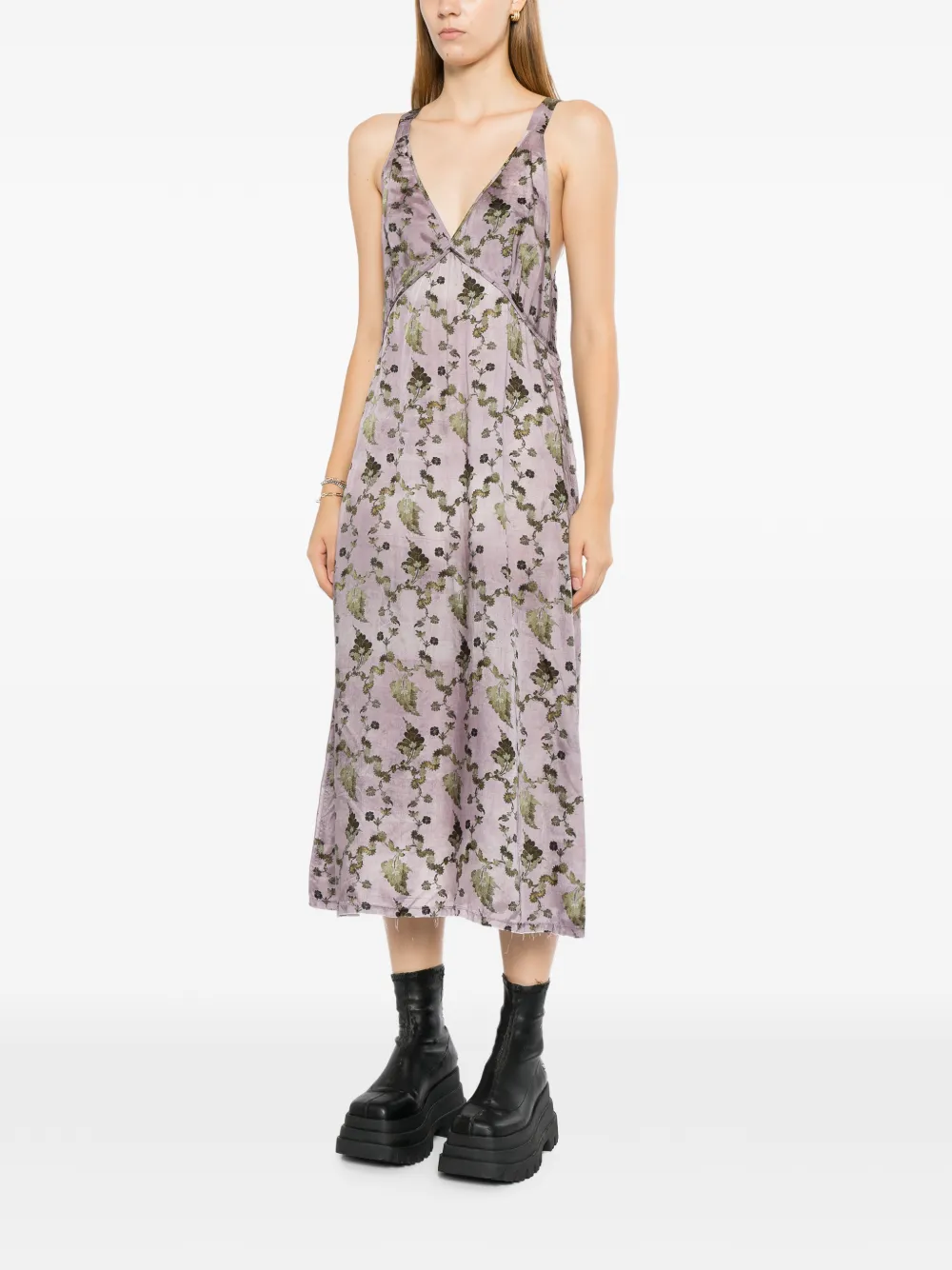 R13 Grunge Floral Slip Dress in Purple, view 3