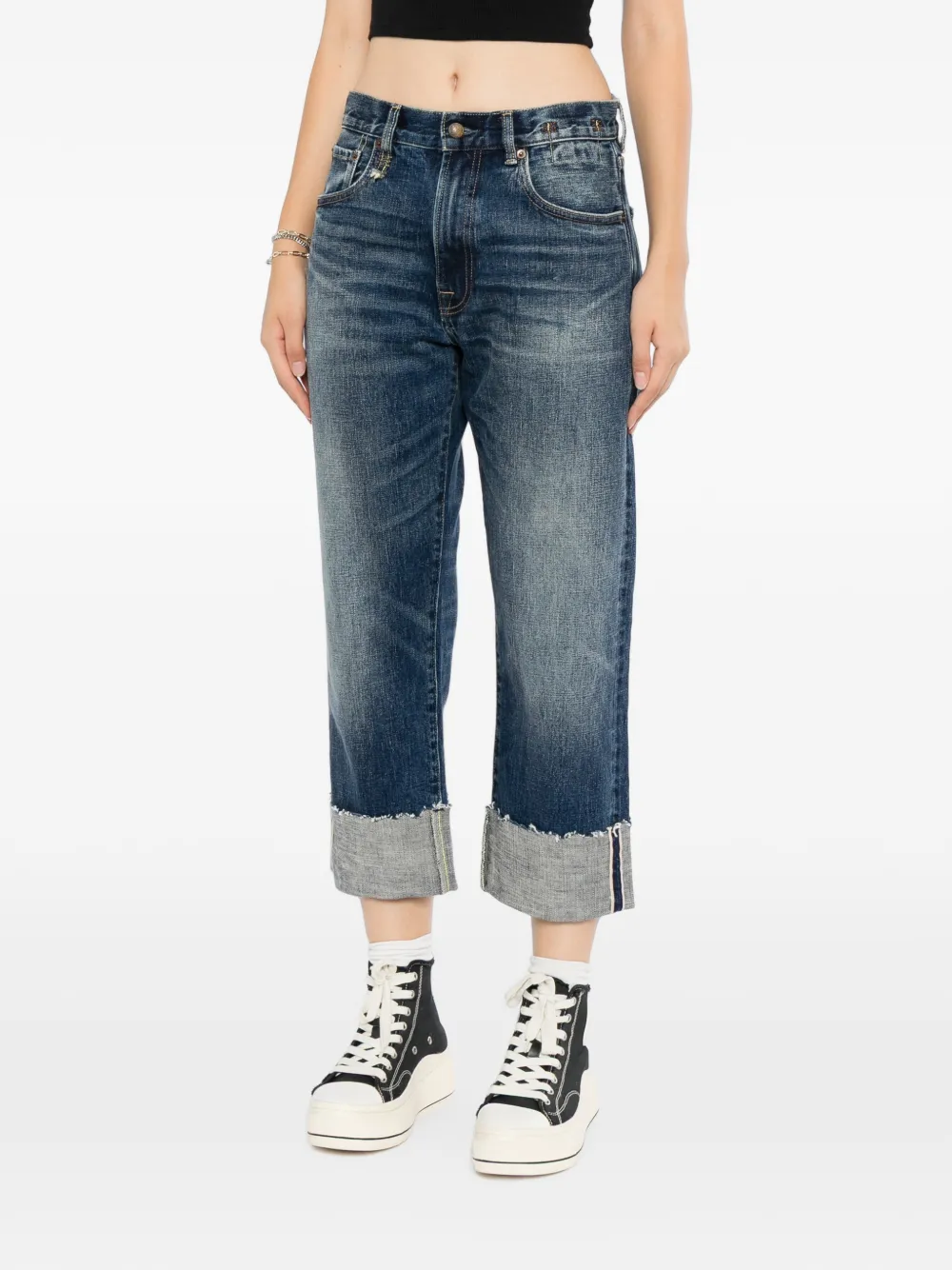 R13 Selvedge-cuff Whiskered Jeans in Blue, view 3