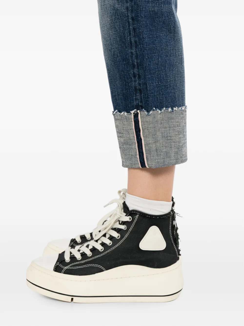R13 Selvedge-cuff Whiskered Jeans in Blue, view 5