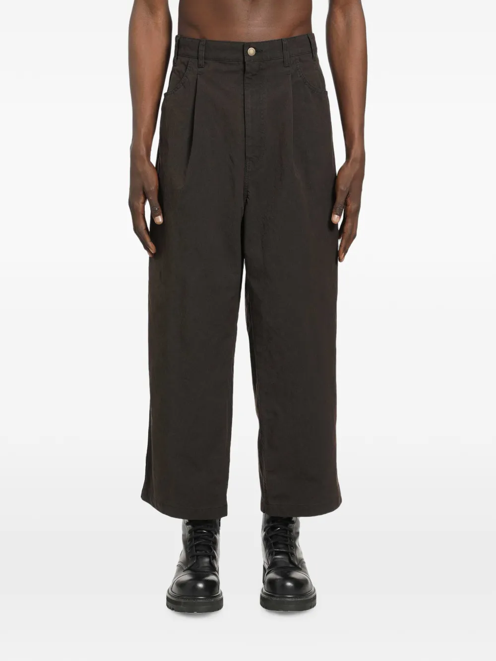 Comme des Garçons Homme pleated cotton cropped trousers - Braun