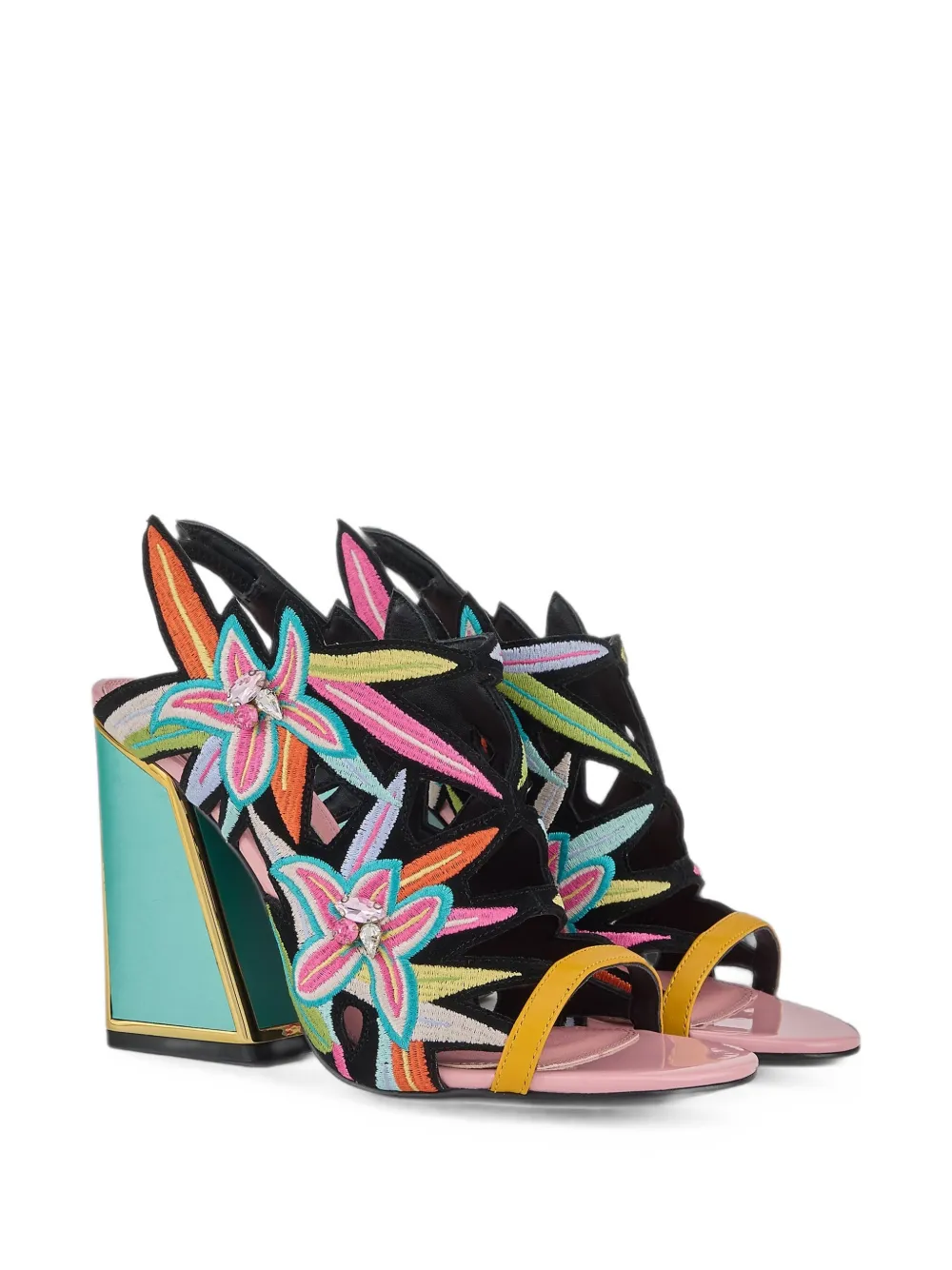 Kat Maconie Diva Dee embroidered crystal-embellished sandals Zwart