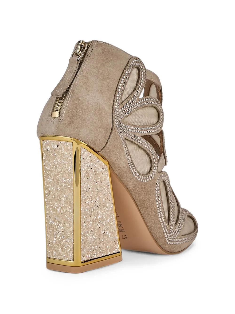 Kat Maconie Nina crystal-embellished cutout sandals Beige