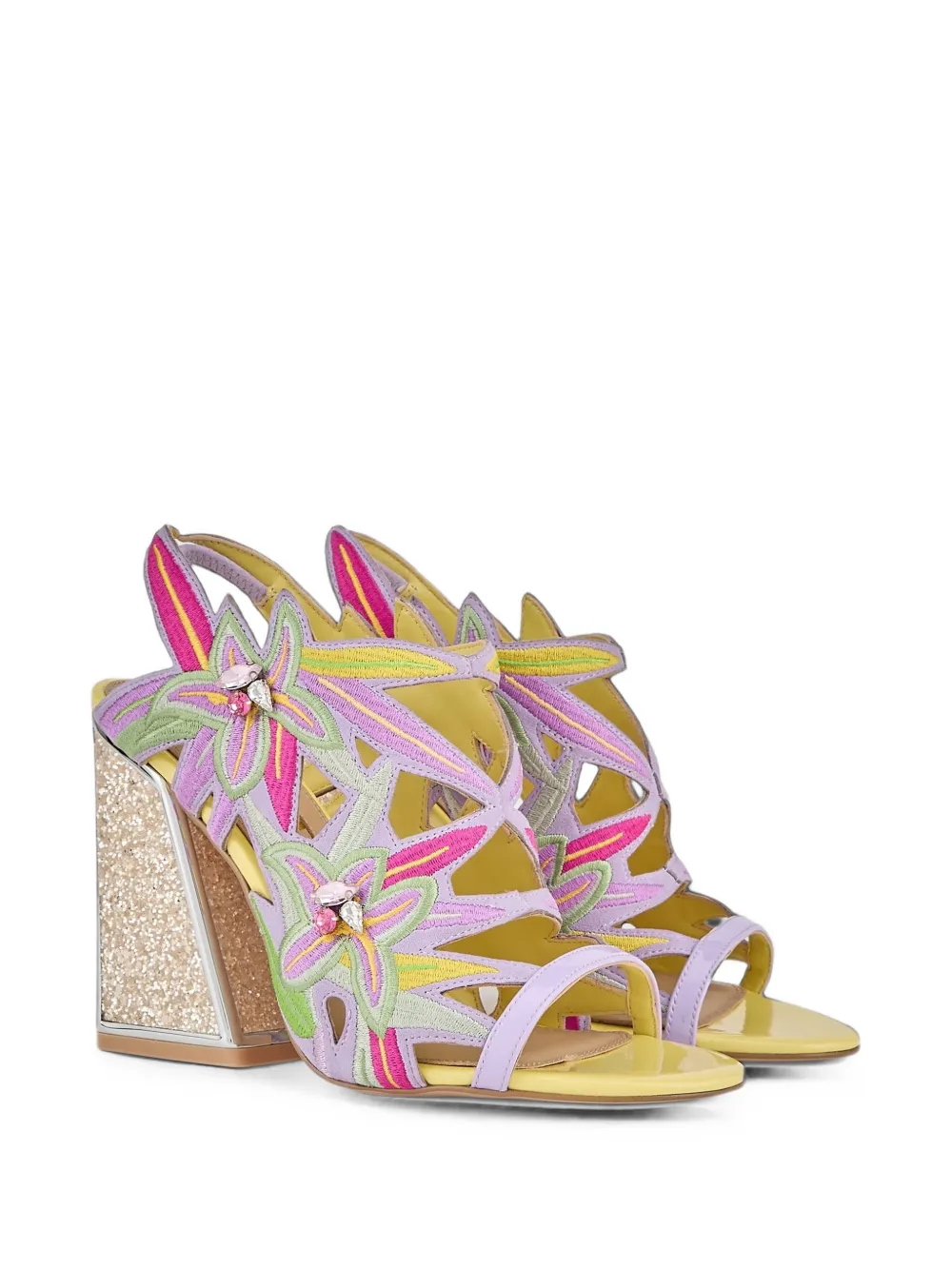 Kat Maconie Diva Dee embroidered crystal-embellished sandals Paars