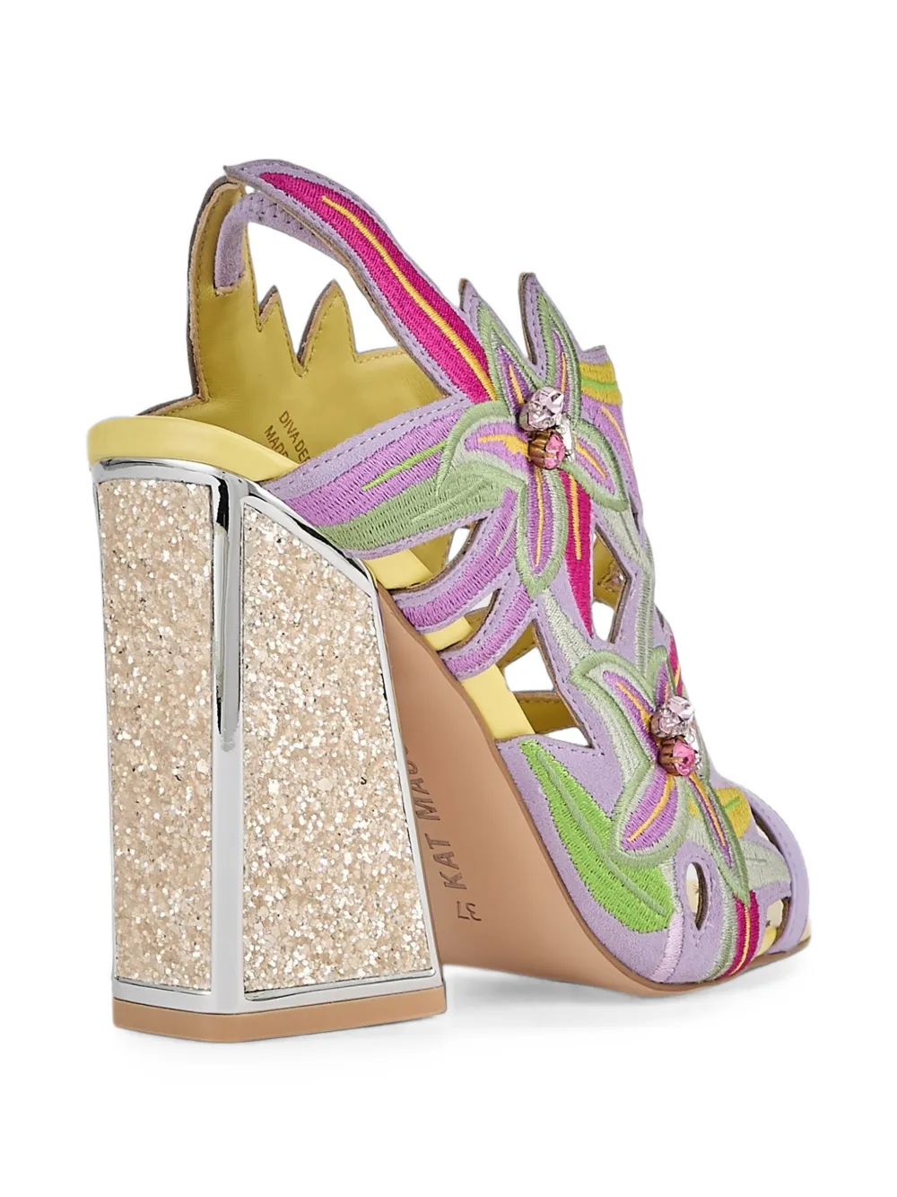 Kat Maconie Diva Dee embroidered crystal-embellished sandals Paars